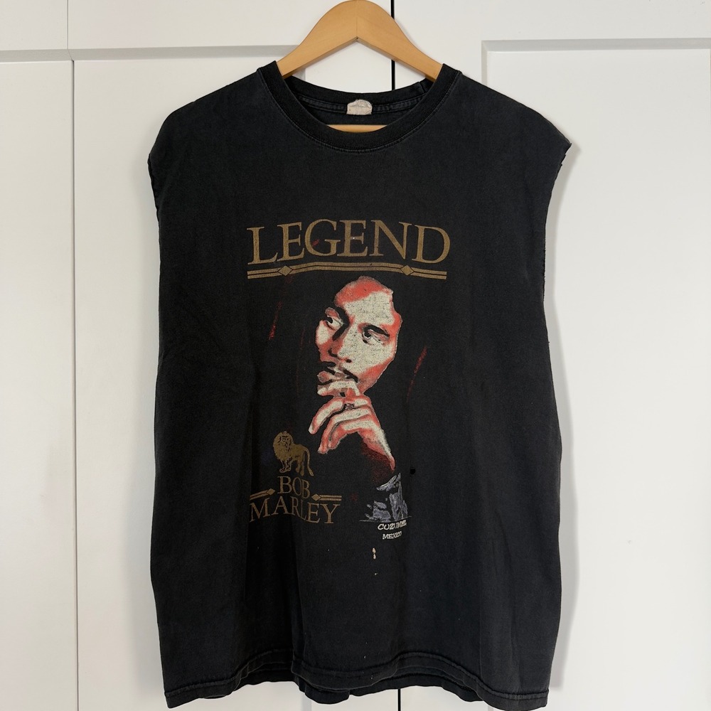Vintage Mens L Alstyle Bob Marley Legend Shirt Black Sleeveless Graphic Cotton